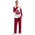 Kerstpyjama voor dames met rood-zwarte geruite broek en feestelijke print - S / Rood Zwart Ruitjes Patch Vrouwen (B239-1032)