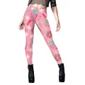 Pink Christmas leggings with reindeer and candy cane patterns featuring Let it Snow text - Pink Snowflake Print (B416-1127)