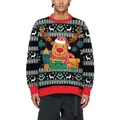 Pull de Noël noir en maille avec motif renne de dessin animé et finitions côtelées rouges - S / Style Renne Noir (SWYS145)