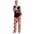 Women's Christmas pajama set with black bear top and red plaid pants for couples - M / Christmas Bear Plaid Women (B239-1033)