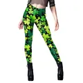 Women's St. Patrick's Day leggings featuring green clover print and slim fit design - S / Black Green Shamrock Print (B416-1149)