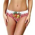 Women's sexy red lace Christmas panties with gold bell print and white faux fur trim - S/M / Red Lace Bells (B153-052)