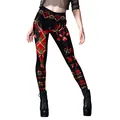 Weihnachtsleggings für Damen mit rotem Rentier und Schneeflocken auf schwarzem Grund - S / Neujahrs-Schwarz-Karo-Stil (B416-1116)