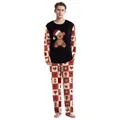 Men's Christmas pajama set featuring cartoon teddy bear and festive red holiday patterns - L / Christmas Bear Plaid Men (B240-1025)
