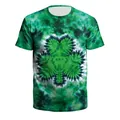 Green tie-dye Saint Patrick's Day T-shirt with a large central shamrock graphic design - S / Dark Green Shamrock Tie-dye (CN003-JC0001A)