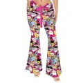 Pantalones de campana navideños para mujer con estampados y lazo rosa en la cintura - S / Rosa Navidad (GA353-1002)