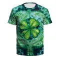 St. Patrick's Day green tie-dye T-shirt with a large hand-drawn shamrock graphic print - S / Bright Green Shamrock Tie-dye (CN003-JC0002A)