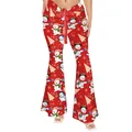 Pantalón de campana rojo navideño para mujer con estampado de muñeco de nieve y cordones - S / Muñeco de Nieve Rojo (GA353-1004)