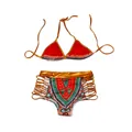 Conjunto bikini de dos piezas rojo bohemio con braga de talle alto y aberturas laterales - M / Rojo
