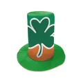 Green St. Patrick's Day top hat with orange band and white clover print for festival parade - Green Orange Colorblock Big Shamrock Style (B495-1001)