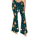 Pantalon évasé de Noël à taille haute avec motifs de pain d'épice et de canne à sucre - Pain d'épices Vert (GA353-1005)
