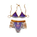 Bikini de dos piezas con estampado digital con top halter y braga de talle alto - S / Púrpura