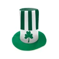 Sombrero de copa a rayas verdes y blancas para San Patricio con trébol impreso - S (53-55cm) / Estilo de Rayas Verdes y Blancas con Logo de Trébol (B495-1004)