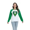 Felpa da donna per San Patrizio con stampa grafica smoking e trifoglio verde raglan - Taglia S / Top - Stile Motivo Gilet del Completo (H002-23A0015) / Verde