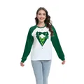 Women St. Patrick's Day long sleeve shirt with green raglan sleeves and festive suit print - S / Top - Suit Vest Pattern Style (H002-23A0015) / Dark Green