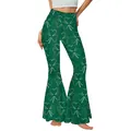 Women's St. Patrick's Day high waist green flare leggings with shamrock print - S / Dark Green Orange Shamrock Style (B286-009)