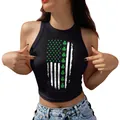 Slim fit black St. Patrick's Day crop top featuring a green clover and flag graphic - S / Tops / Black Flag Shamrock (GA123-1079)