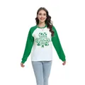 Women's St. Patrick's Day raglan sleeve sweatshirt with green shamrock print - S / Top - Happy St Patricks Day Art Lettering Style (H002-23A0016) / Green