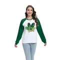 Top raglán de mujer para San Patricio con mangas verdes y estampado gráfico Lucky - S / Estilo Corazón Lucky (H002-23A0027) / Verde Oscuro