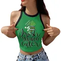 Green St. Patrick's Day crop top featuring Irish slogan and clover print for women - S / Tops / Green Black Trim Shamrock (GA123-1082)