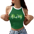 Débardeur vert St. Patrick pour femme avec imprimé Lucky et bordures blanches - Vert Foncé Bord Blanc Lucky (GA123-1083)