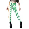Women's St. Patrick's Day leggings with shamrock print and flag patchwork design - S / Tricolor Patchwork Shamrock (B416-1133)