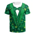 Men's St. Patrick's Day green T-shirt with shamrock patterns and tuxedo print - Shamrock Suit Style (B129-9319)