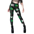 Leggings femme Saint-Patrick avec trèfles verts et inscription LOVE sur fond noir extensible - Impression Trèfle LOVE (B416-1150)