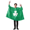 Green shiny St. Patrick's Day cape with white shamrock print for festival parties - Full Green White Shamrock Poncho (B341-1004)