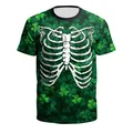Saint Patrick's Day green t-shirt featuring clover patterns and white rib cage print - S / Skeleton Ribs (B129-9323)