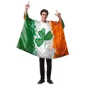 Irish festival cape featuring a large shamrock print and tricolor flag color scheme - Ink Splatter Gradient Shamrock Poncho (B341-1005)