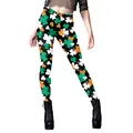 Women's St. Patrick's Day leggings featuring green shamrock prints on black fabric - S / Multi-Color Shamrock Print (B416-1151)