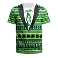 Short sleeve St. Patrick's Day T-shirt with green tuxedo and shamrock digital print - S / Shamrock Suit (B129-9324)