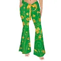 St. Patrick's Day green flare pants with golden clover print and yellow bow belt - Dark Green Gold Sequin Style (GA353-1016)