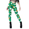 Women's St. Patrick's Day leggings featuring green shamrock prints and high waist fit - XL / Tri-Color Shamrock Pattern (B416-1152)