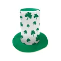 Sombrero de copa verde y blanco de San Patricio con tréboles para fiestas irlandesas - S (53-55cm) / Estilo Fondo Blanco con Patrón de Trébol Verde (B495-1005)