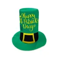 Green St. Patrick's Day top hat with shamrocks and gold buckle for Irish parade - Festive Greeting Print Style (B495-1006)