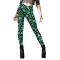 Women's black leggings with green St. Patrick's Day shamrock and clover digital print - S / Starry Shamrock (B416-1162)
