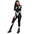 Sexy schwarz-weißer Body mit langen Ärmeln, Hand-Print und glänzenden Pailletten für Damen - S / B142-498 (Farbverlauf)