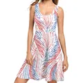 Women sleeveless summer dress featuring patriotic red and blue starburst digital prints - S / Fireworks Scattered Style (B220-1030)