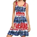 Mouwloze zomerjurk voor dames met artistieke print van de Amerikaanse vlag en sterren - S / Artistieke Penseelstreek Sterren en Strepen Stijl (B220-1021)