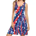 Mouwloze A-lijn jurk voor dames met patriottische digitale print van de VS-vlag - S / Golvende Sterren en Strepen Stijl (B220-1017)