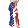 Women's American flag flared leggings with red stripes and blue star patterns - S / Vertical Red White Stripes Style (B286-029)