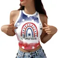 Damen Crop Top in Weiß mit USA Flagge und America Aufdruck für den Unabhängigkeitstag - S / America Regenbogenbrücke Stil (GA123-1090)