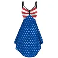 Independence Day sundress with red stripes, blue stars, and asymmetrical hem - S / Stars And Stripes Horizontal Pattern (B412-1012)