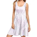 Women's sleeveless summer dress with purple feather print on white fabric - S / Bottoms / Gradient Dot Feather Print (B220-1024)