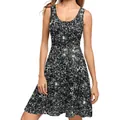 Sleeveless black A-line dress featuring silver sequin digital print and round neck - S / Bottoms / Silver Sequin Texture Print (B220-1025)