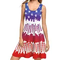 Women's Independence Day sleeveless A-line dress with American flag stars and stripes - S / Stars and Stripes Dotted Segment Style (B220-1032)