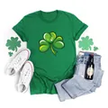 Grünes St. Patrick's Day T-Shirt mit glänzendem Kleeblatt-Aufdruck und Rundhals - Oberteil (3D Glänzendes Kleeblatt Stil-H001-23A0036)