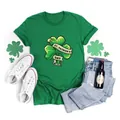 Grünes Baumwoll-T-Shirt zum St. Patrick's Day mit Kleeblatt-Print und Zubehör - Oberteil (Band Festliches Design Stil-H001-23A0038)